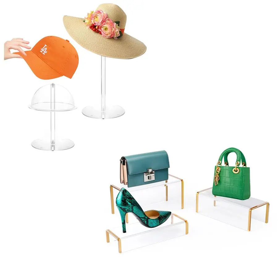 Set 8 13 High Clear Hat Display Stand and 6mm Thick Clear Acrylic Risers Display Stands