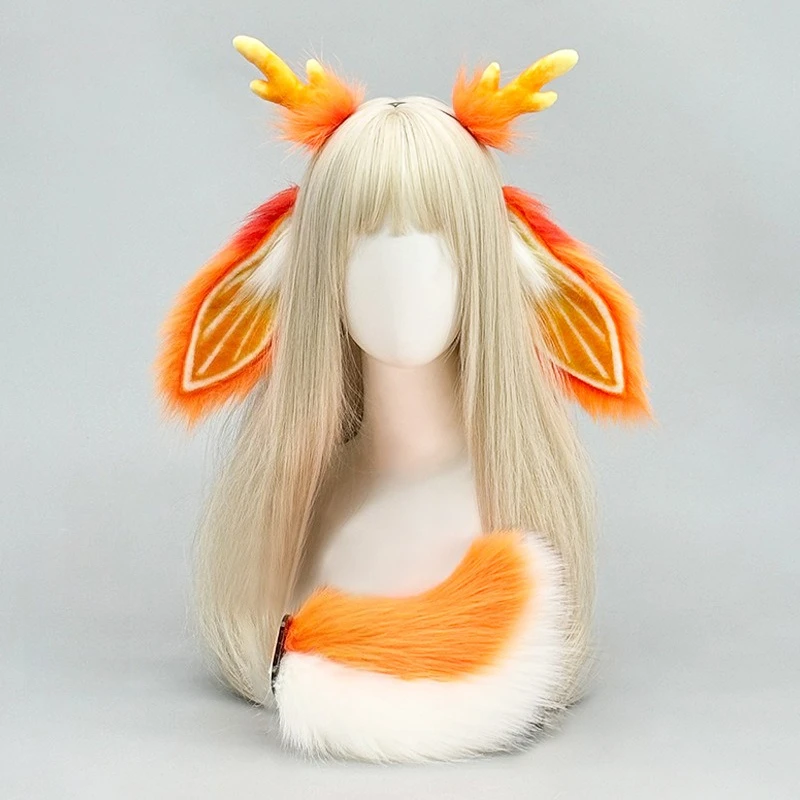 

Japanese Style Orange Tabby Bunny Ear Headband Lolita Animal Cosplay Accessories with Antlers for Halloween Anime Parties