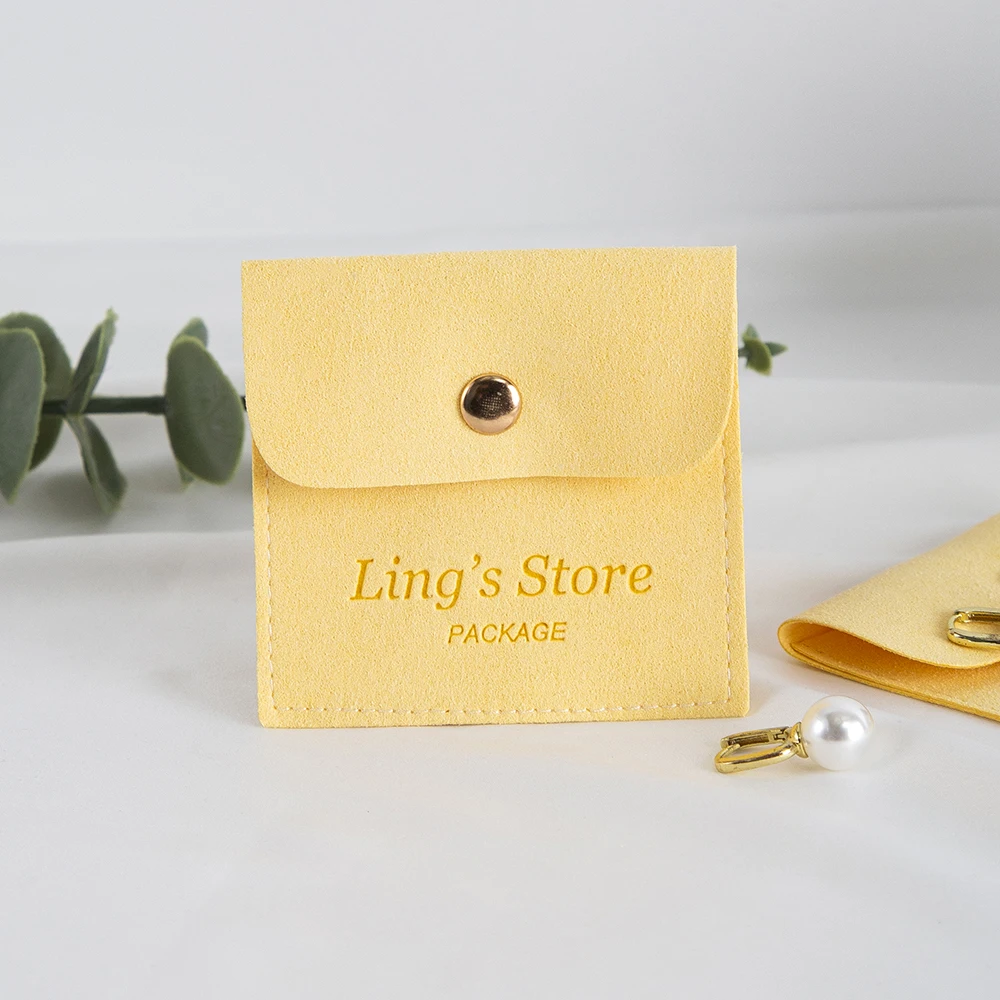 50 pçs logotipo personalizado microfibra jóias snap saco de veludo brinco anel colar embalagem malotes casamento presente do feriado mini recipiente