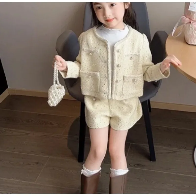

Children Set Spring Autumn and Winter New Girl Yellow Coat Top Set Skirt Showing White Foreign Style Long Sleeved Coat
