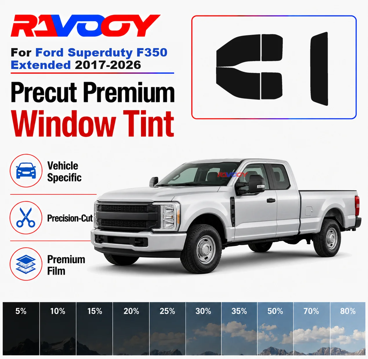 Premium Precut Window Tint Kit Front Rear Windows Rear Windshield For Ford Superduty F350 Extended 2017-2026 Nano Ceramic Film