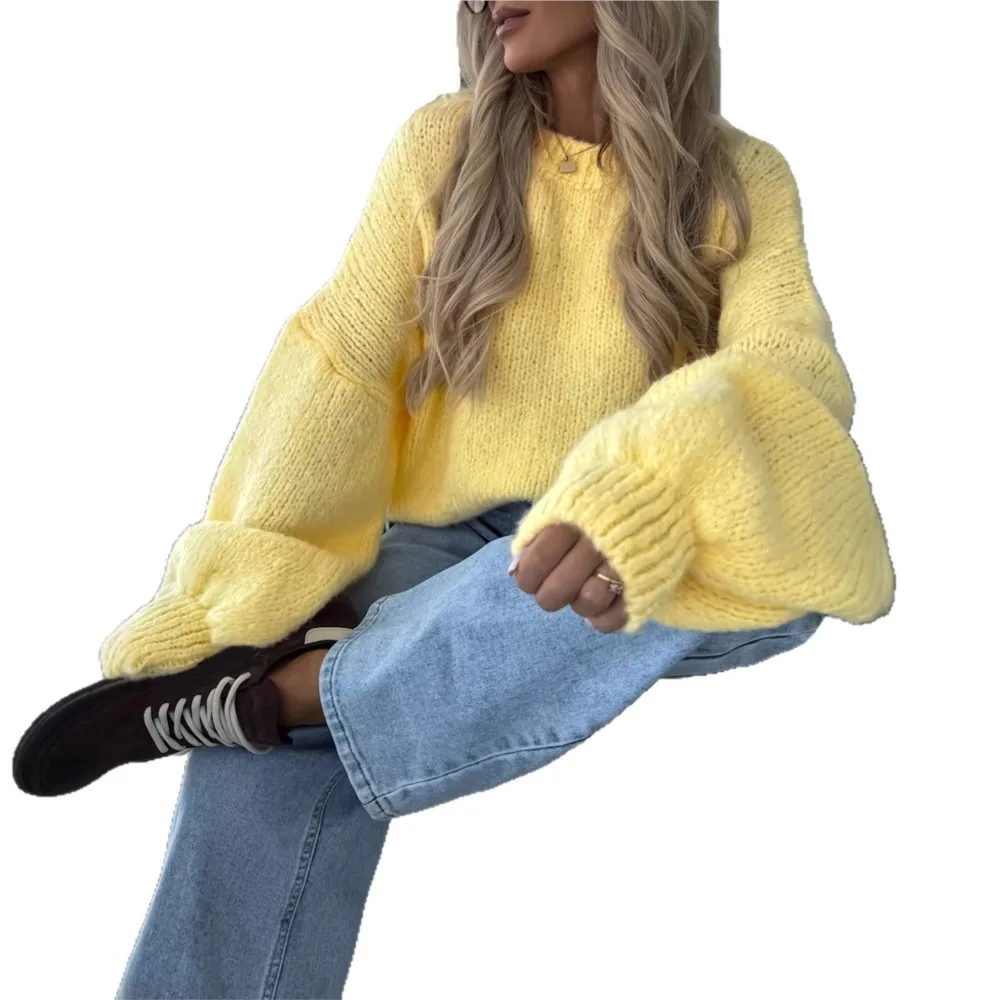 MsChuh Women's Jumper Comfortable All-match Loose Simple Sweater Playful Temperament Commuting Homewear Long Sleeves Round Neck 2