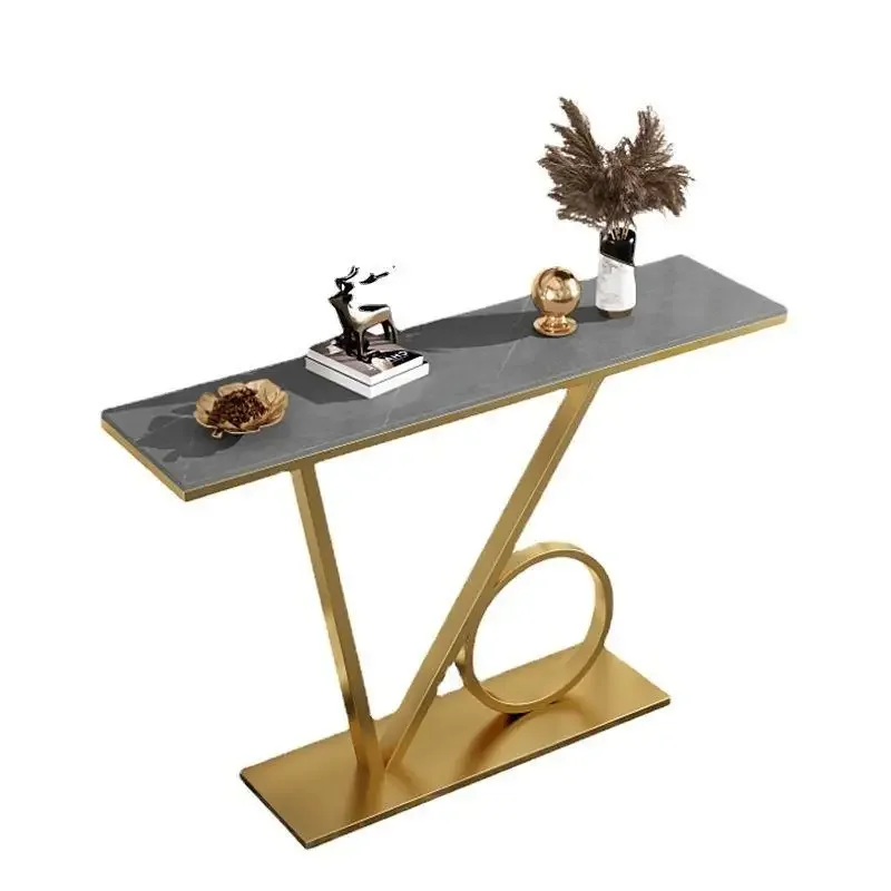 small thin metal stands with black and gold marble panels luxury modern console watches