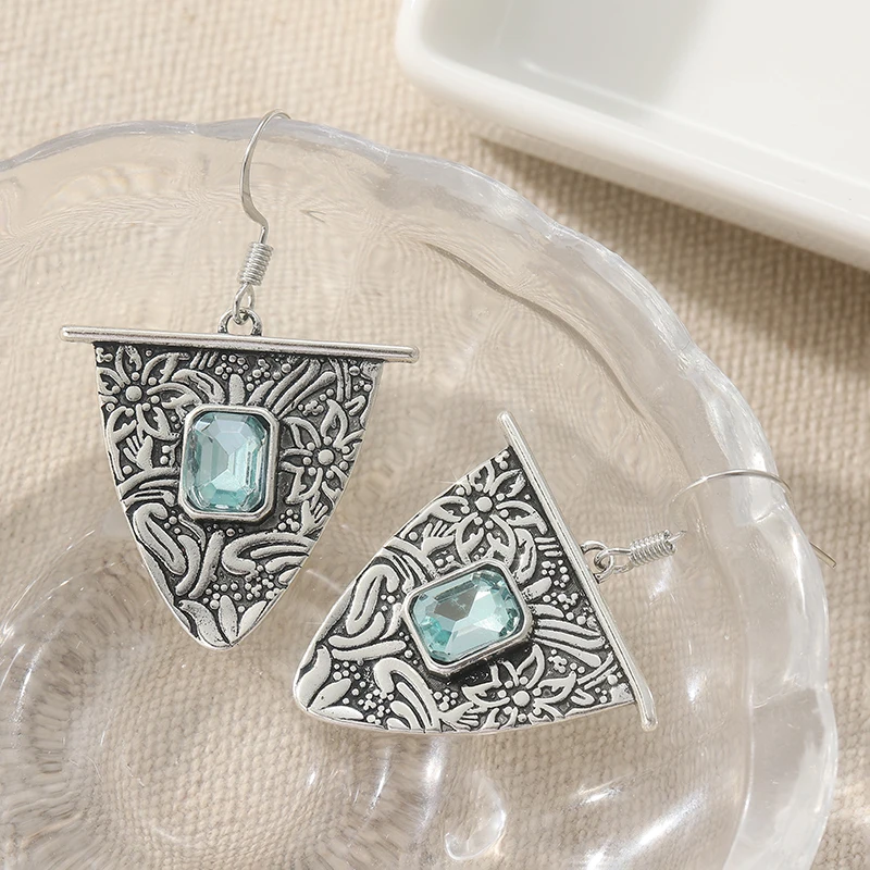Design Inlaid Sea Blue CZ Dangle Women's Earrings Trendy Silvery Color Geometry Daily Wear Party Jewelry Anniversary Gift