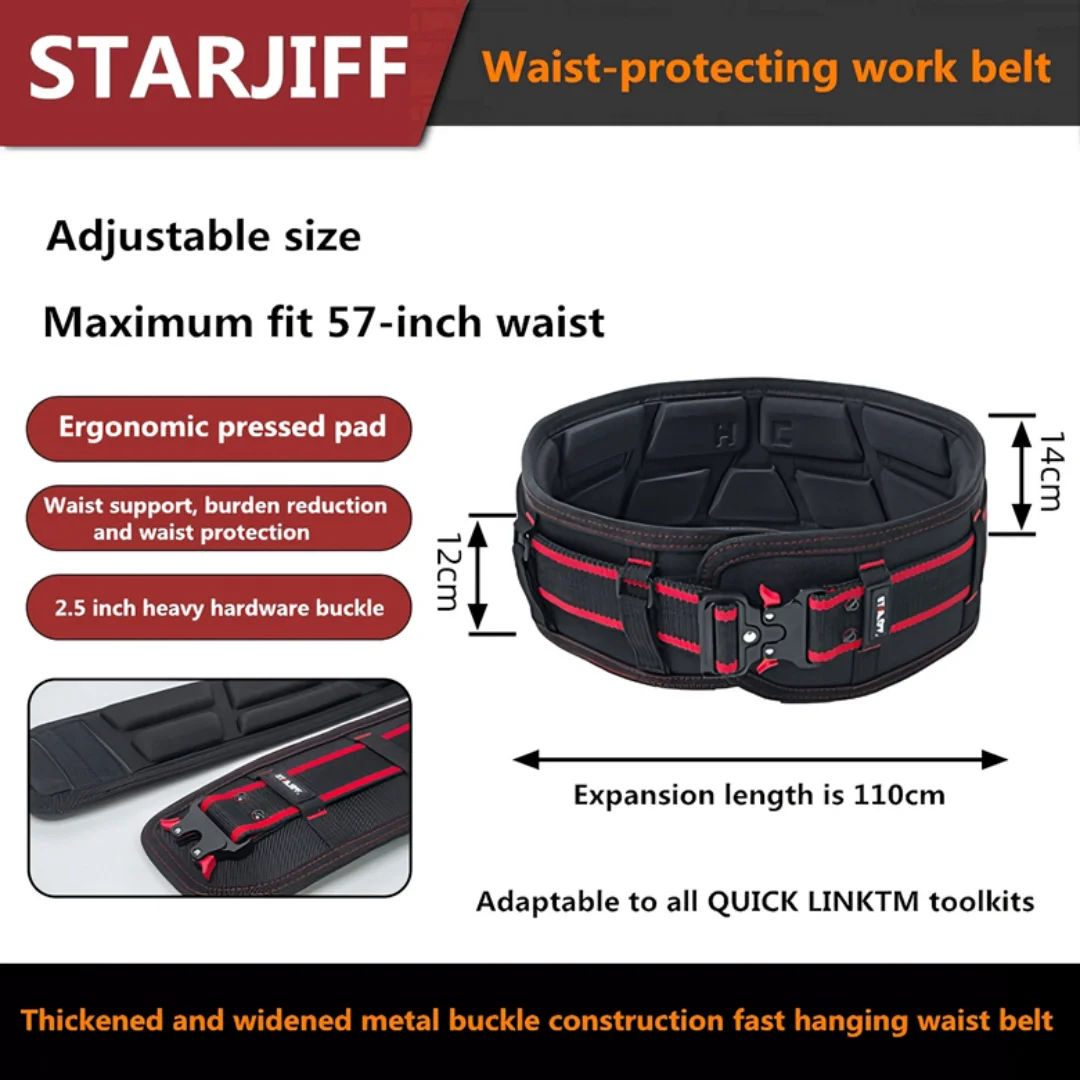 starjiff-hc2511-ウエストサポートワークベルト-厚く幅広の金属バックル構造-クイックハンギングウエストサポートツールベルト