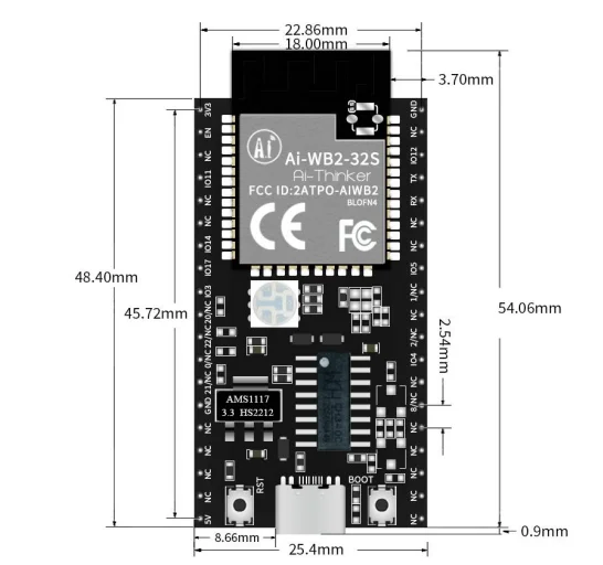 Ai-WB2-32S Module Development Board, BL602 Core Processor Wifi 802.11b/g/n Bluetooth 5 Module Core Board Ai-WB2-32S-Kit