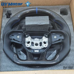 Real Carbon Fiber Steering Wheel Perforated Leather Blue For Dodge Challenger Charger SRT HELLCAT 2015‑2022 Jeep Grand Cherokee