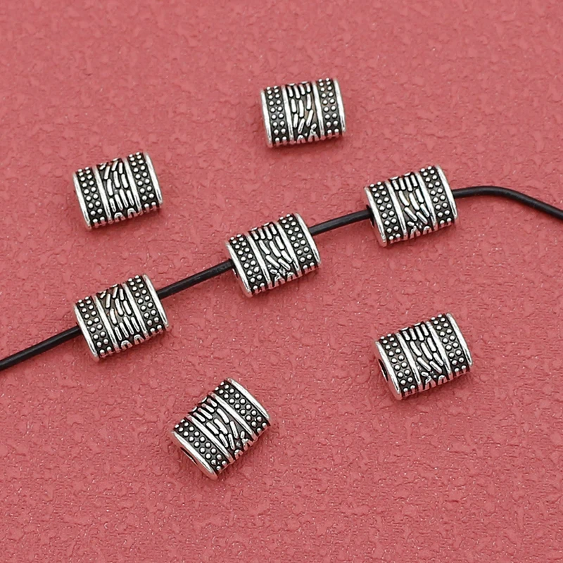10pcs/Lot Vintage Flat Square Geometry Loose Beads 9x7mm Bracelets Necklace DIY Crafts Jewelry Spacer Charms Alloy Accessories