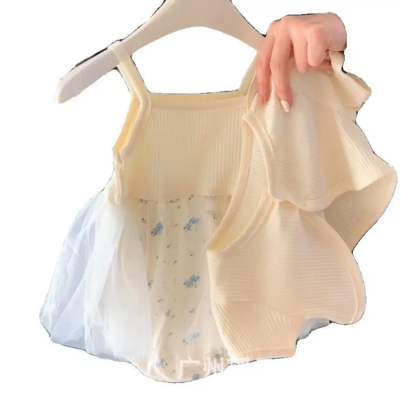 Baby Girl Onesie Summer Baby Cute Little Princess Super Fairy Mesh Suspender Fart Skirt Short Sleeve Set