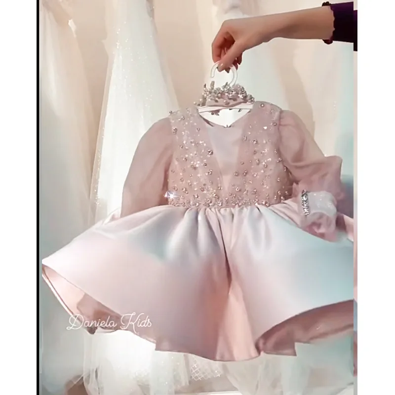 Toddler Baby Flower Girls Dress Wedding Guest Satin Birthday Party Formal Pageant Tulle Dress for Baby Girl