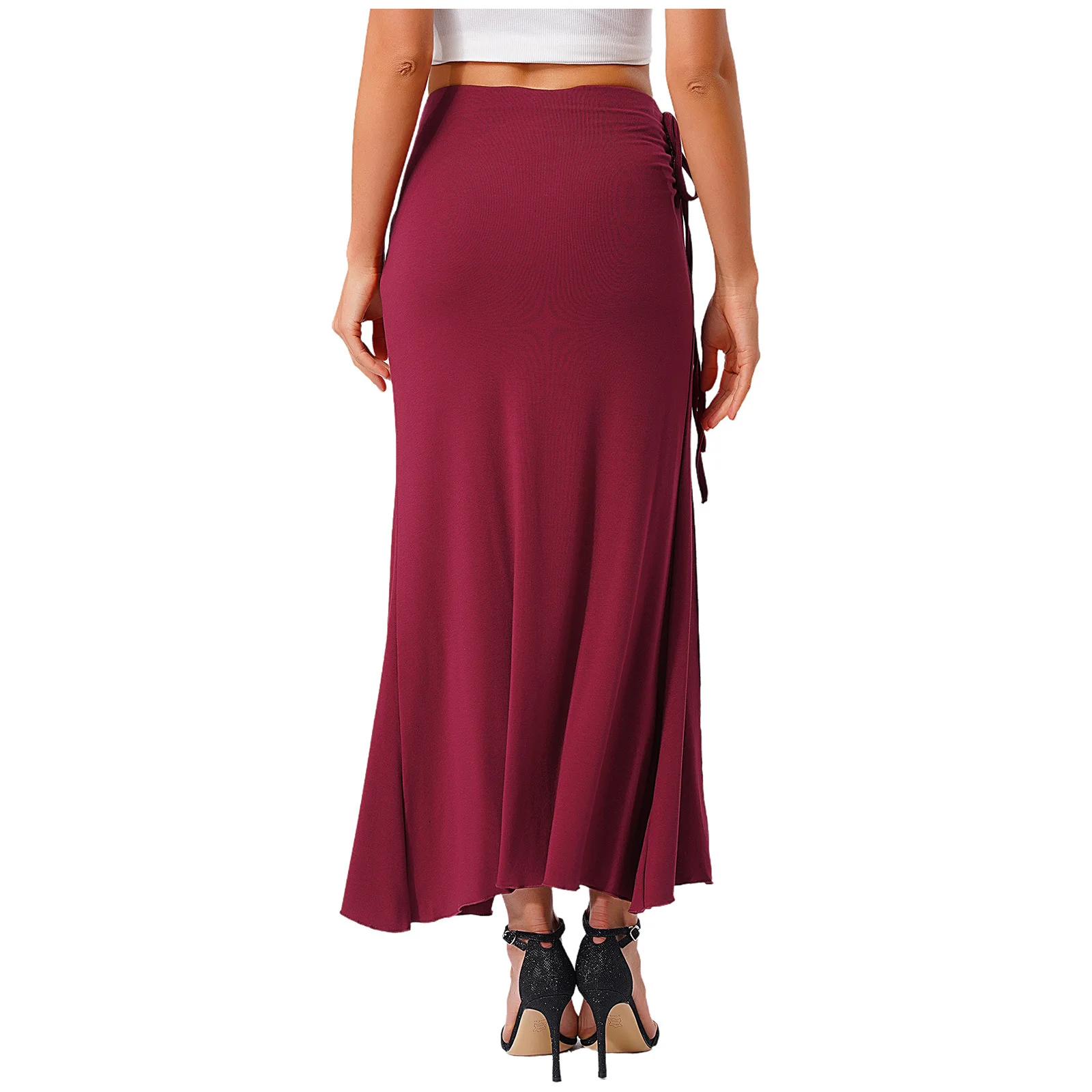 Womens 섹시 밸리 댄스 맥시 스커트 댄스 클래스 퍼포먼스 댄스웨어 비치웨어 슬릿 안전 반바지 Ruched Bodycon 스커트 의류