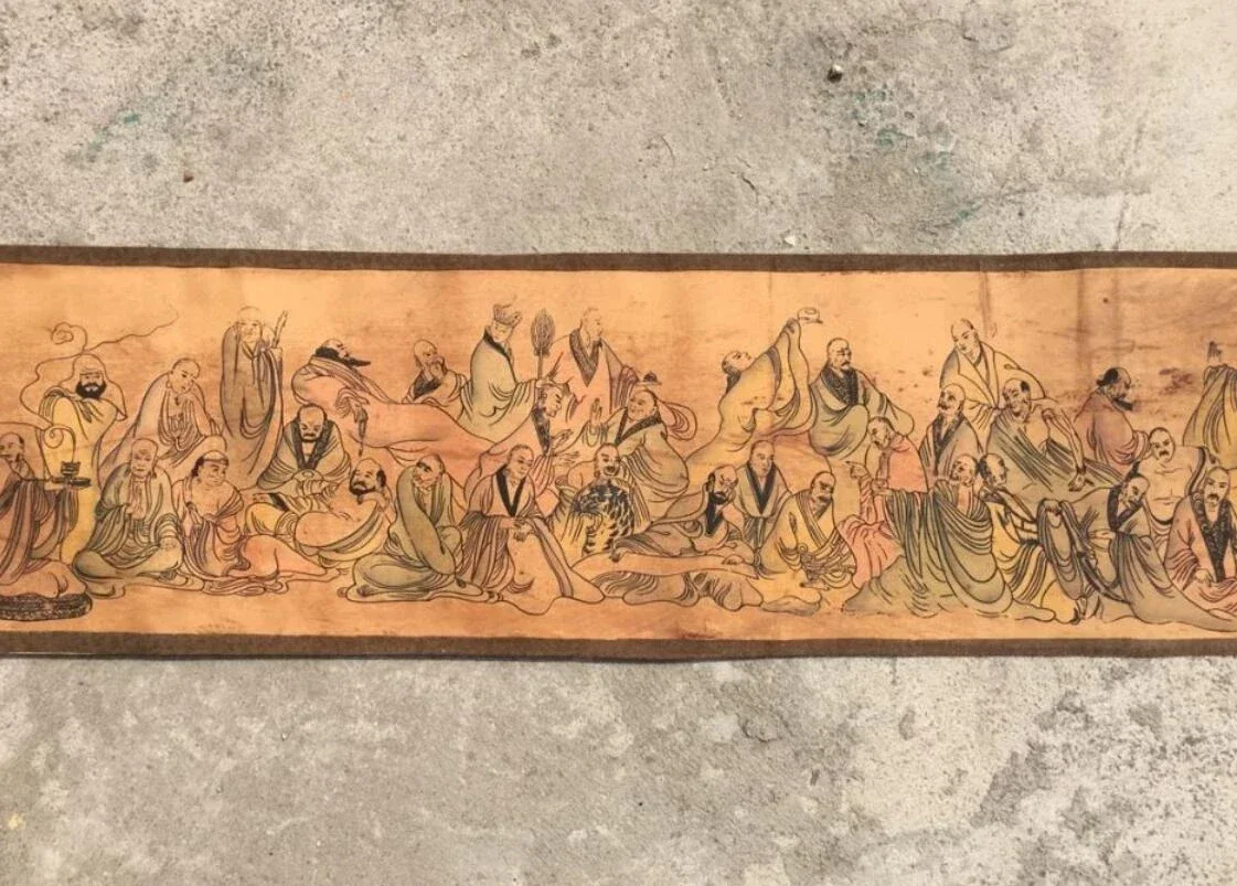 China archaize Long curly hundred Buddha Chart Calligraphy painting