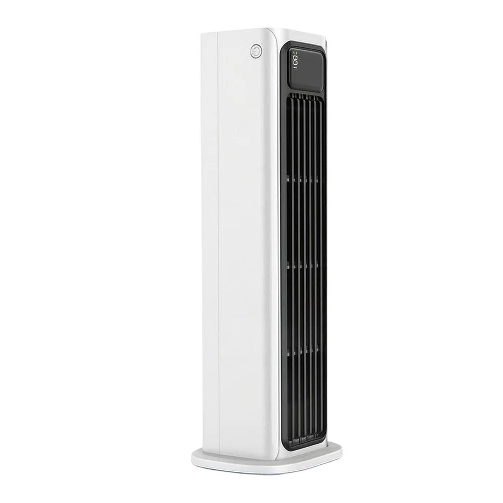 Portable Bladeless Tower Fan Rechargeable Oscillating with Wall Mount Capability Desktop Cooling Fan White ABS 11.5x11.5x34cm