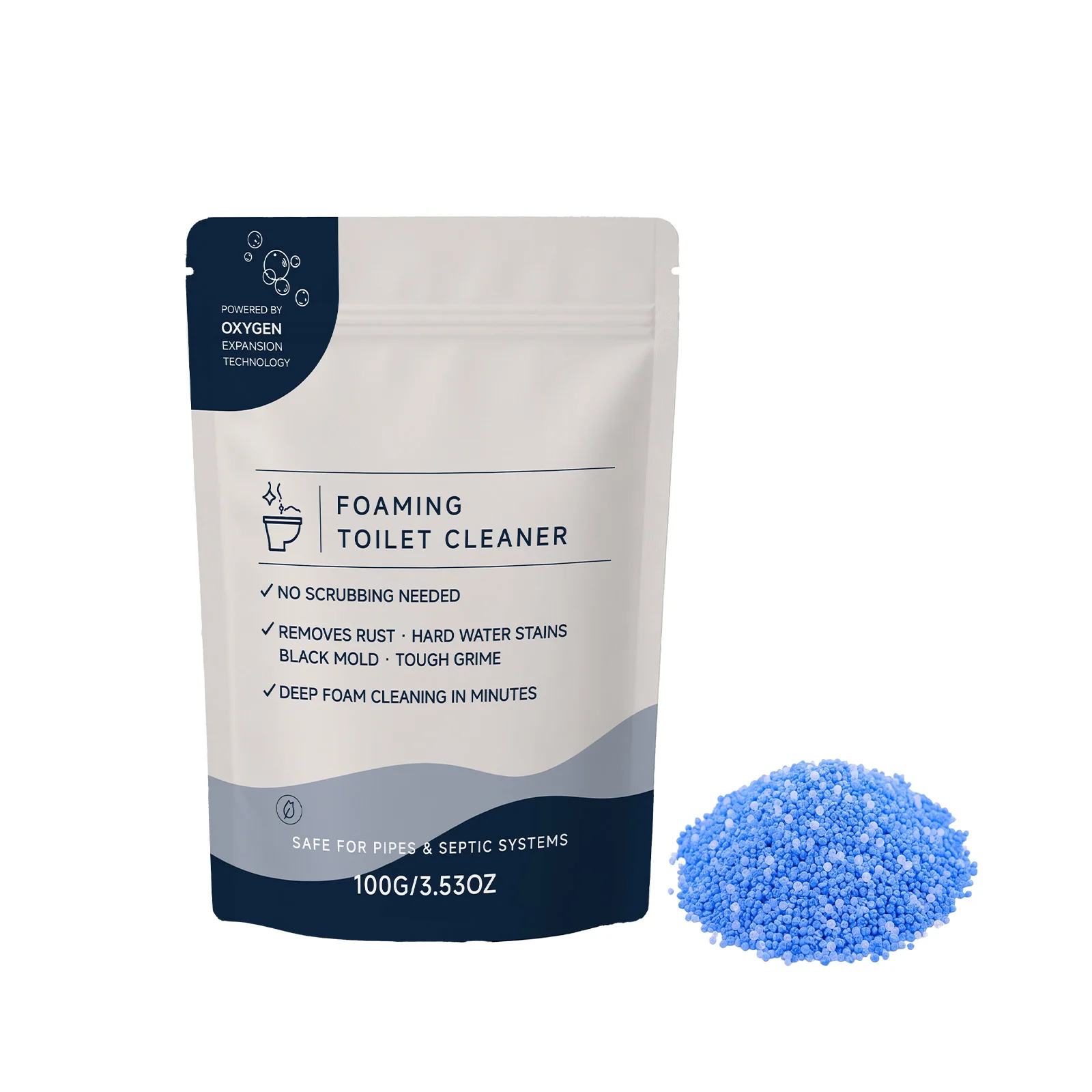 Foaming Toilet Cleaner Powder Oxygen Deep Foam Clean Toilet Crevices Remove Tough Grime Limescale Rust Mold No Scrub Odor-Free S