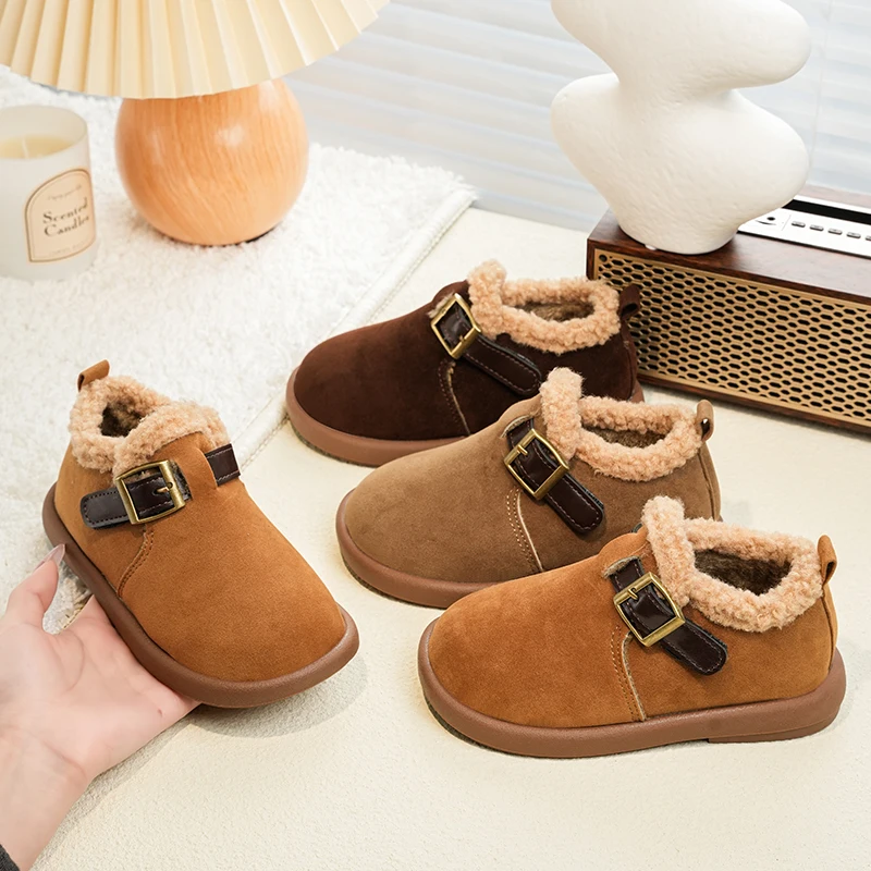 Winter Children Ankle Cotton Boots Classic Simple Girls Boots Outdoor Warm Fashion Kids Causal Plush Boots Round-toe Shoes