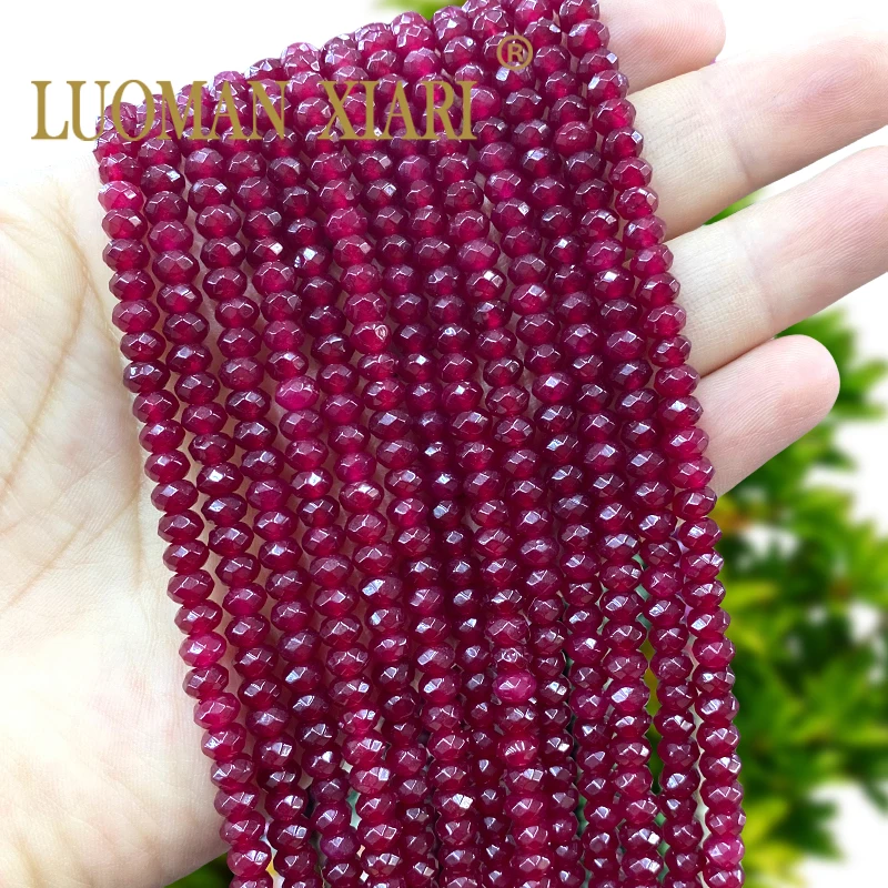 Naturstein Facettierte Rondelle 4x6MM Rubinroter Chalcedon Lose Spacer Perlen für Schmuckherstellung Diy Armbänder Charms Zubehör
