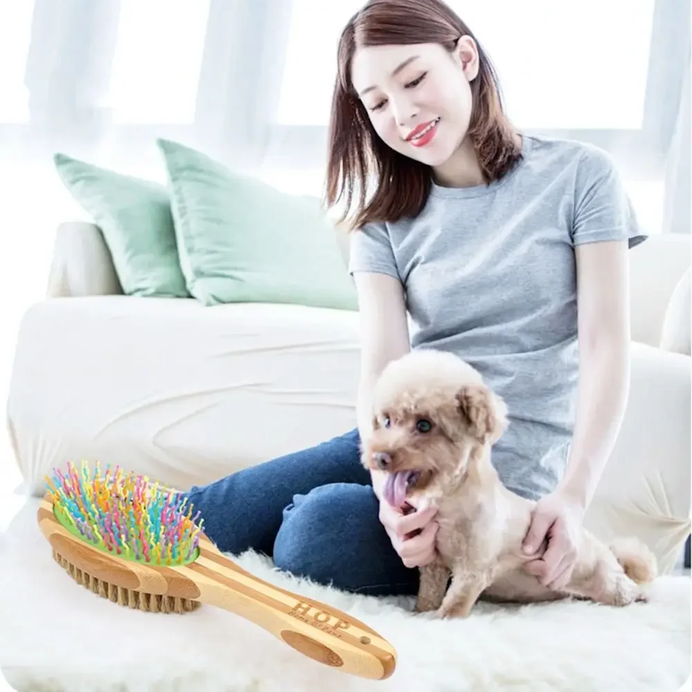 Pet Grooming Tool Bamboo Dog Brush Double-sided Multifunction Pet Grooming Massage Comb Durable Soft Dogs Comb Dogs Hair