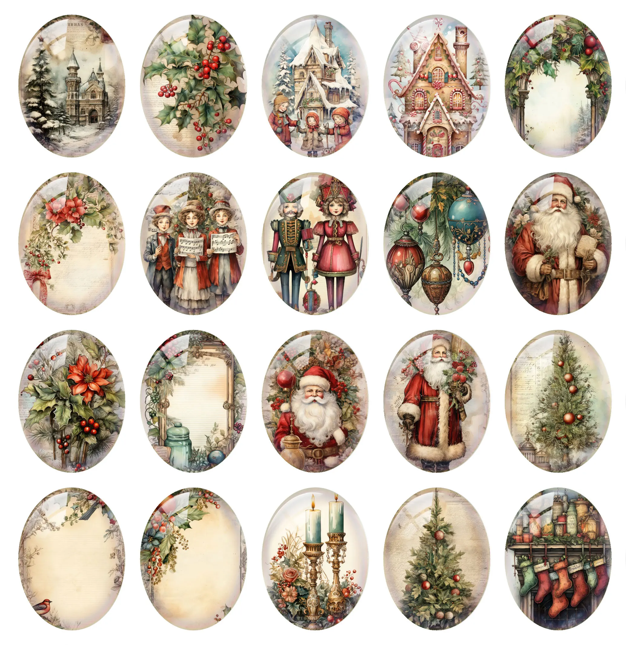 Cabochão Flatback DIY Jóias Making, Natal X-mas Inverno Santa Tree, Flor Oval Foto Vidro, Demo Cameo Stocks, 10Pcs por lote