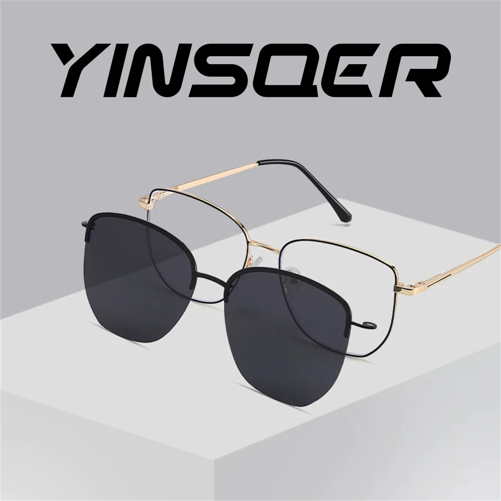 

YINSQER пользовательские женские и мужские солнцезащитные очки, поляризационные брендовые дизайнерские солнцезащитные очки для близорукости, магнитные очки для чтения по рецепту