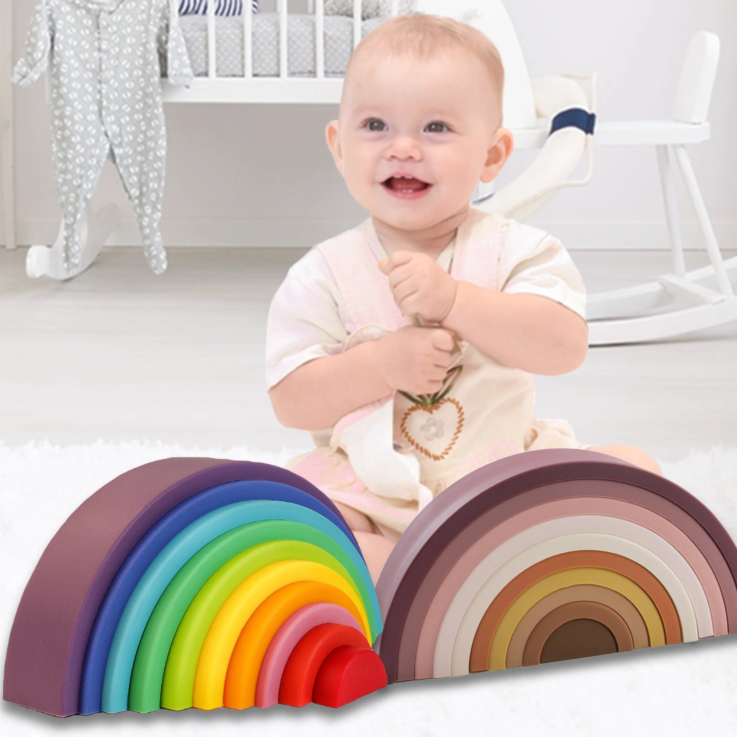 

1Set Baby Rainbow Colors Silicone Stacking Toys Montessori Creative Toys BPA Free Food Grade Silicone Early Education Kids Gifts