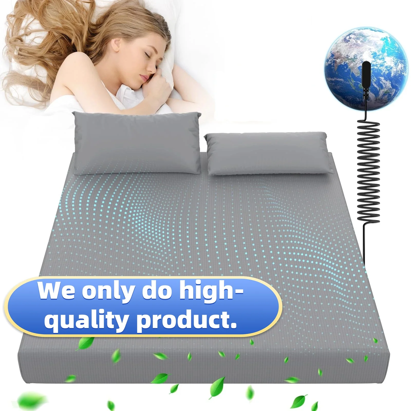 Earthing Grounded Fitted Bed Sheet 5% Silver Fiber+95% Organic Cotton, Bed Grounding Kit,Soft and washable