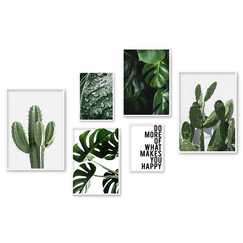 (No frame)Póster de plantas tropicales, cactus y hojas verdes, cuadro decorativo moderno para sala de estar, impresión artíst