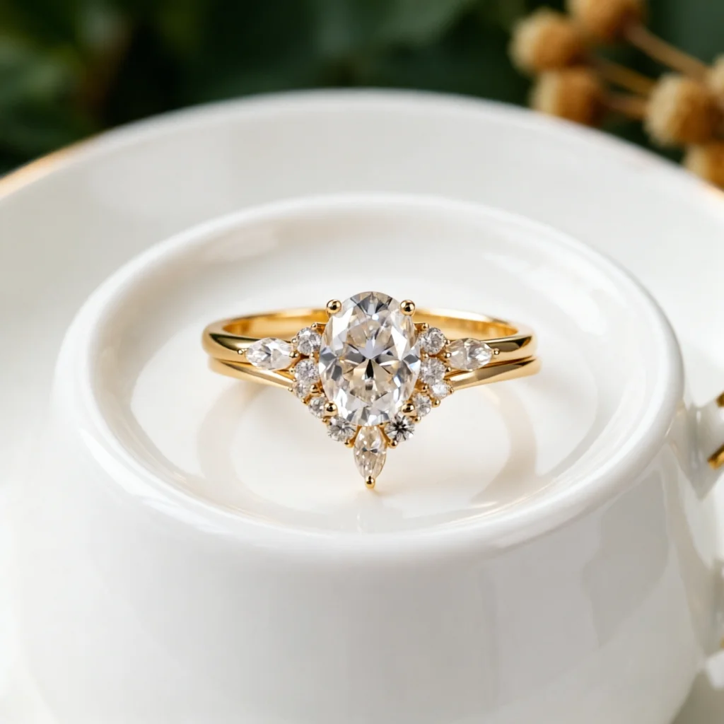 

CxsJeremy Solid 14K 585 Yellow Gold 1.5ct Oval Cut 6*8mm Moissanite Engagement Ring Bridal Set Wedding Band Women Antique Rings