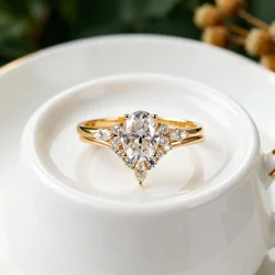 CxsJeremy Solid 14K 585 Yellow Gold 1.5ct Oval Cut 6*8mm Moissanite Engagement Ring Bridal Set Wedding Band Women Antique Rings