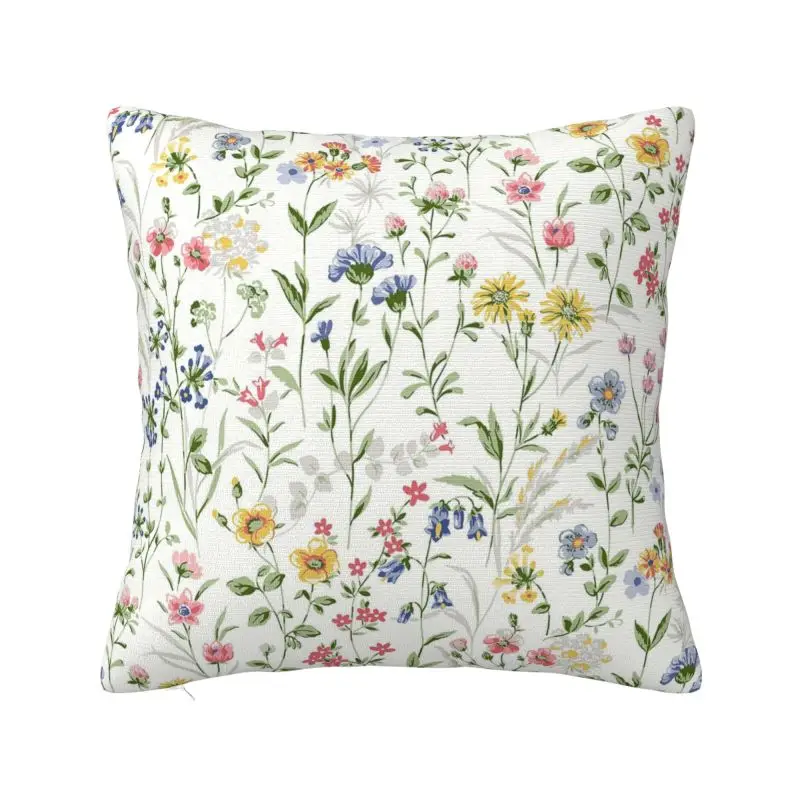 Custom Wildflowers Square Pillow Cover Home Decorative Floral Wallpaper Cushions Throw Pillow for Sofa Double-sided Printing
