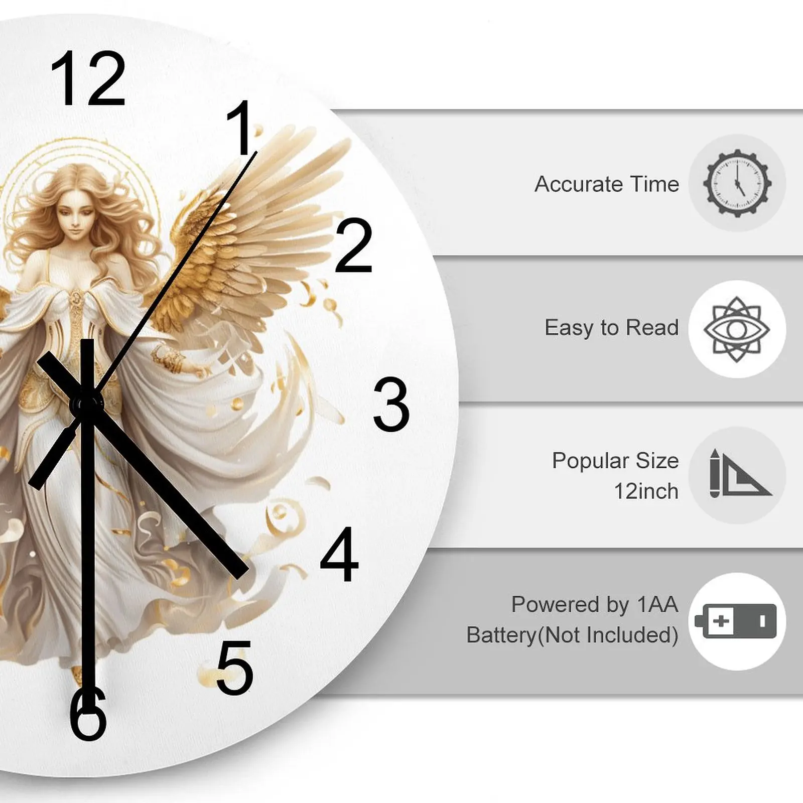 Farm Wall Clock Wings Cherub Cupid Angel Clocks 12 inch Silent Fashion Round Creative Trend Nordic