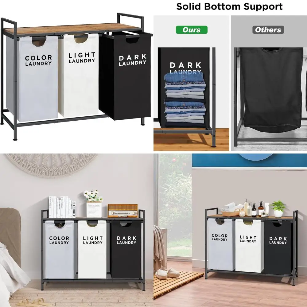 

3-секционный рулонный сортировщик белья большой емкости и полкой для эффективной организации прачечной