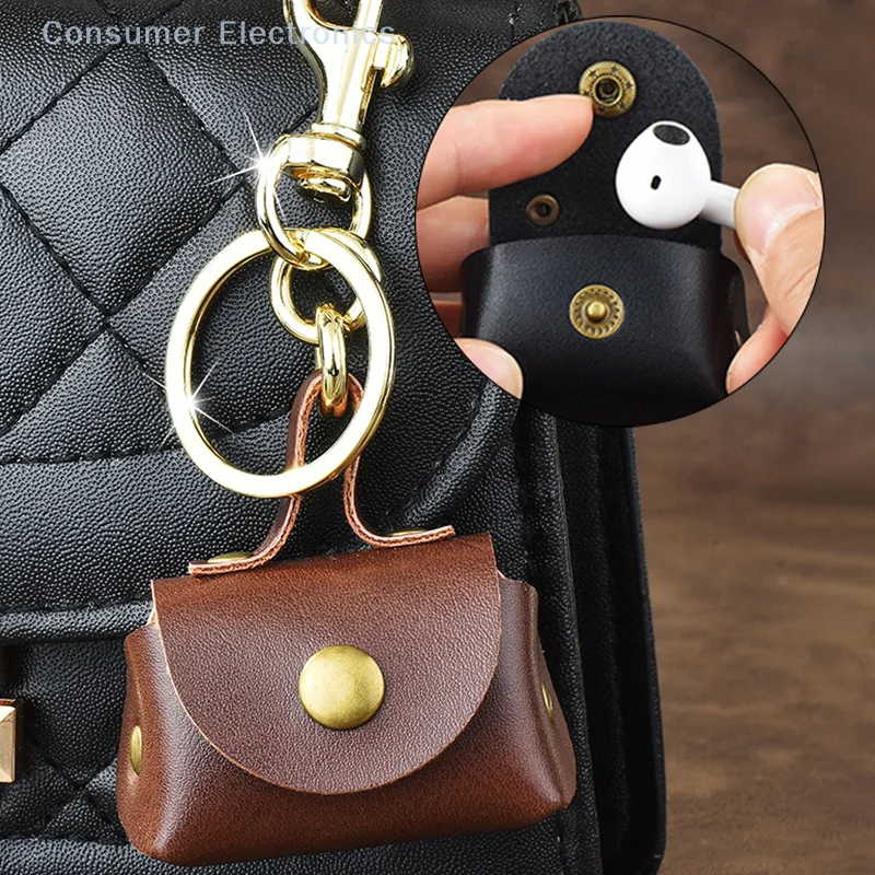 Fashion Leopard Print Mini Handbag Keychain Vintage Exquisite Headphone Bag Pendant Portable Leather Small Coin Bag Gifts