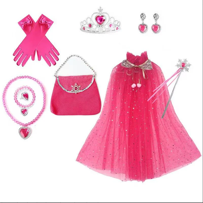 Girl Colorful Sparkly Mesh Cloak And Accessory Lightweight Set For Princess Theme Party Halloween Dress Up Stage Props Clothings