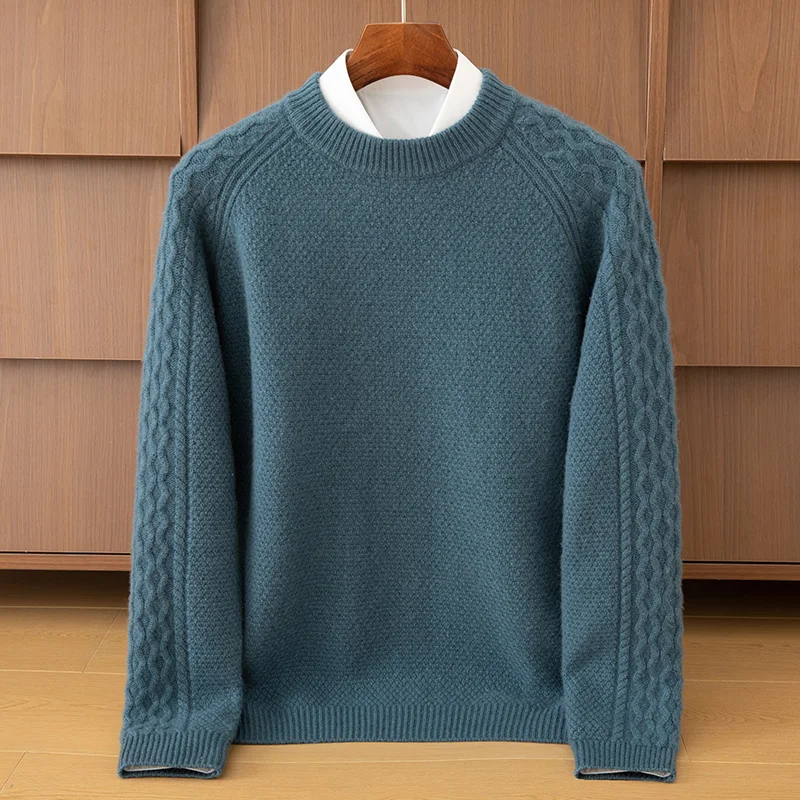 

Новый мужской свитер из 100% кашемира, толстый пуловер с круглым вырезом, осень-зима, кашемировый трикотаж, элегантная повседневная мягкая теплая одежда, топы