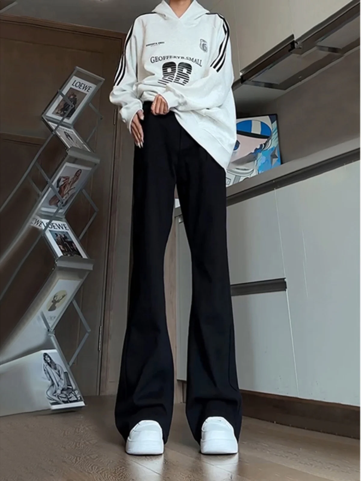 

Black Premium Flared Jeans Men's Autumn Winter Slim Fit Extended Fleece Lined American Narrow Straight Leg Pants