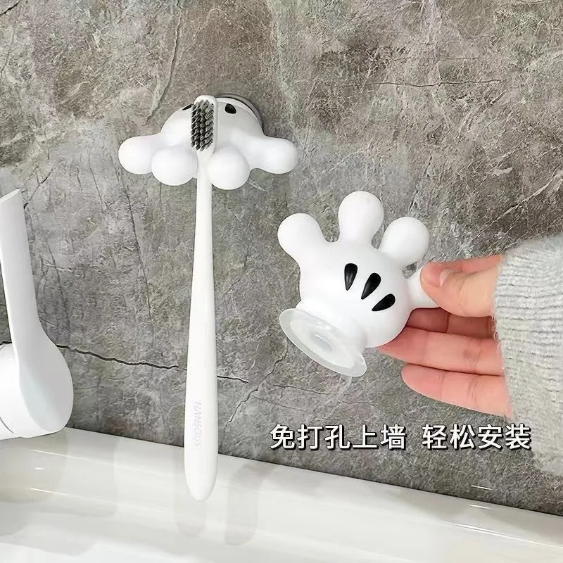 Cartoon Mickey Mouse Toothbrush Holder Disney Anime Mickey 3D Silicone Suction Cup Bathroom Wall Mounted Hanging Towels Holder