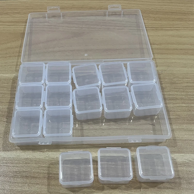 1 set of 15 independent transparent plastic storage boxes, used for DIY diamond painting, bead and jewelry storage, multifunctio