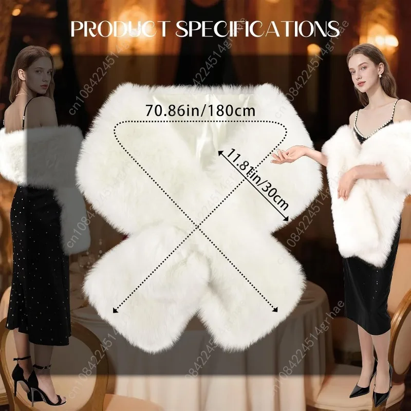 شال نسائي من الفرو الصناعي، وشاح شتوي دافئ لحفلات الزفاف وحفلات الزفاف والهالوين #3