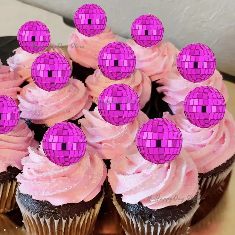 Heißrosa Spiegelkugel-Kuchendekoration Disco-Kugeln Kuchenaufsätze Rosa Silberne Spiegelkugel 80er Disco Geburtstag Hochzeit Kuchendeko – Detail 2