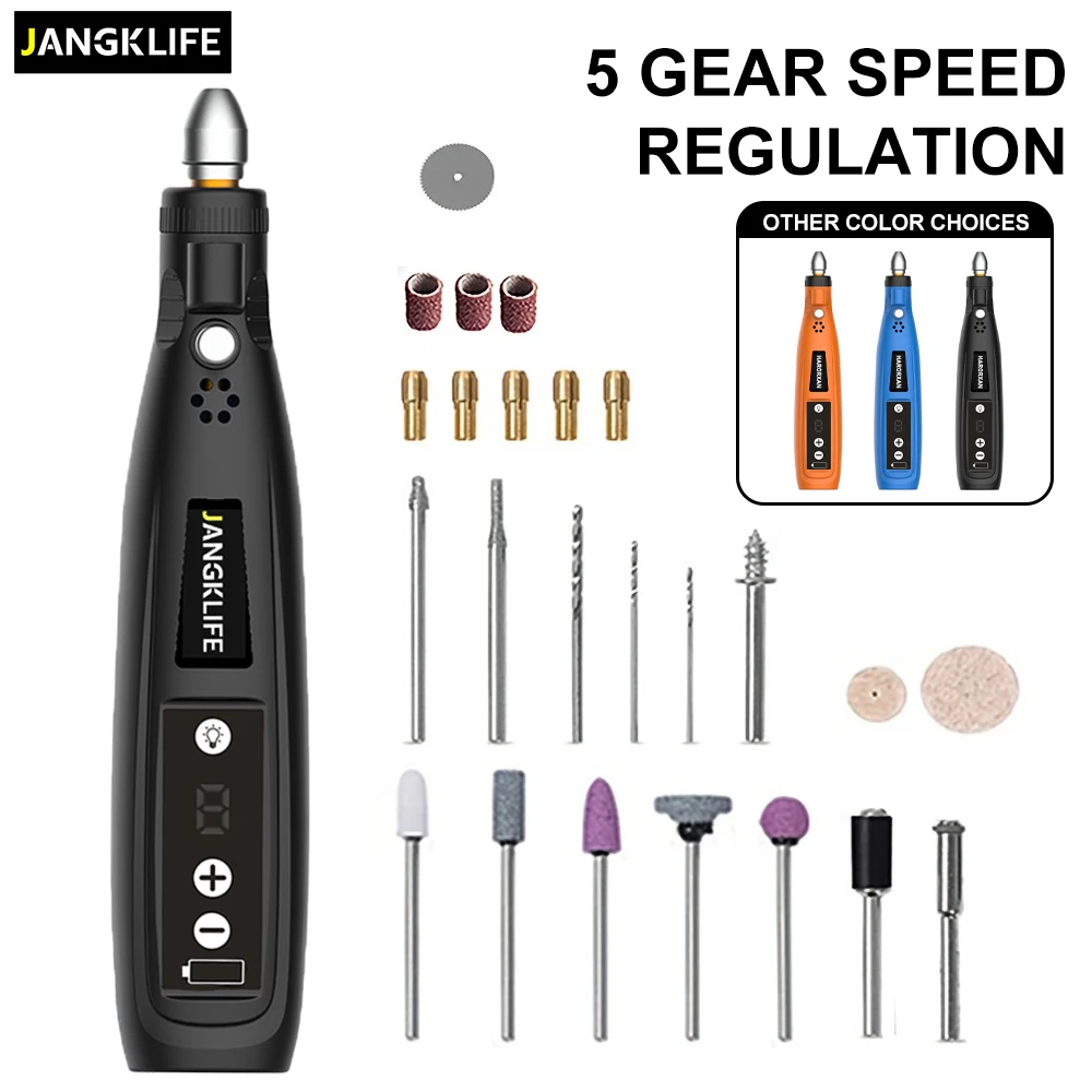 

Набор беспроводных роторных инструментов JANGKLIFE 5Speed USB для гравировки по дереву, металлу, стеклу, мини-дрель для DIY, изготовления украшений