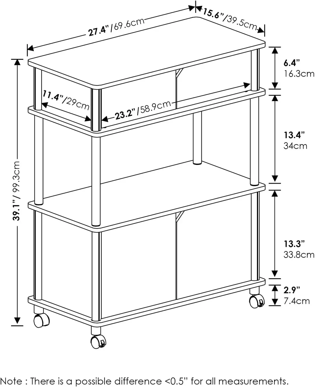 Turn-N-Tube Kitchen Storage Cart With Cabinet And Lockable Wheels, Columbia Walnut/Black