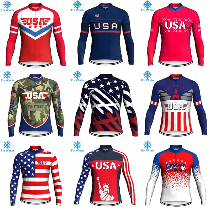 

USA Pro-Winter Cycling Jersey, Breathable, MTB, Bicycle, Thermal Fleece, Bike Warmer Clothes, Road Mountain Bike Race Wear, Tops
