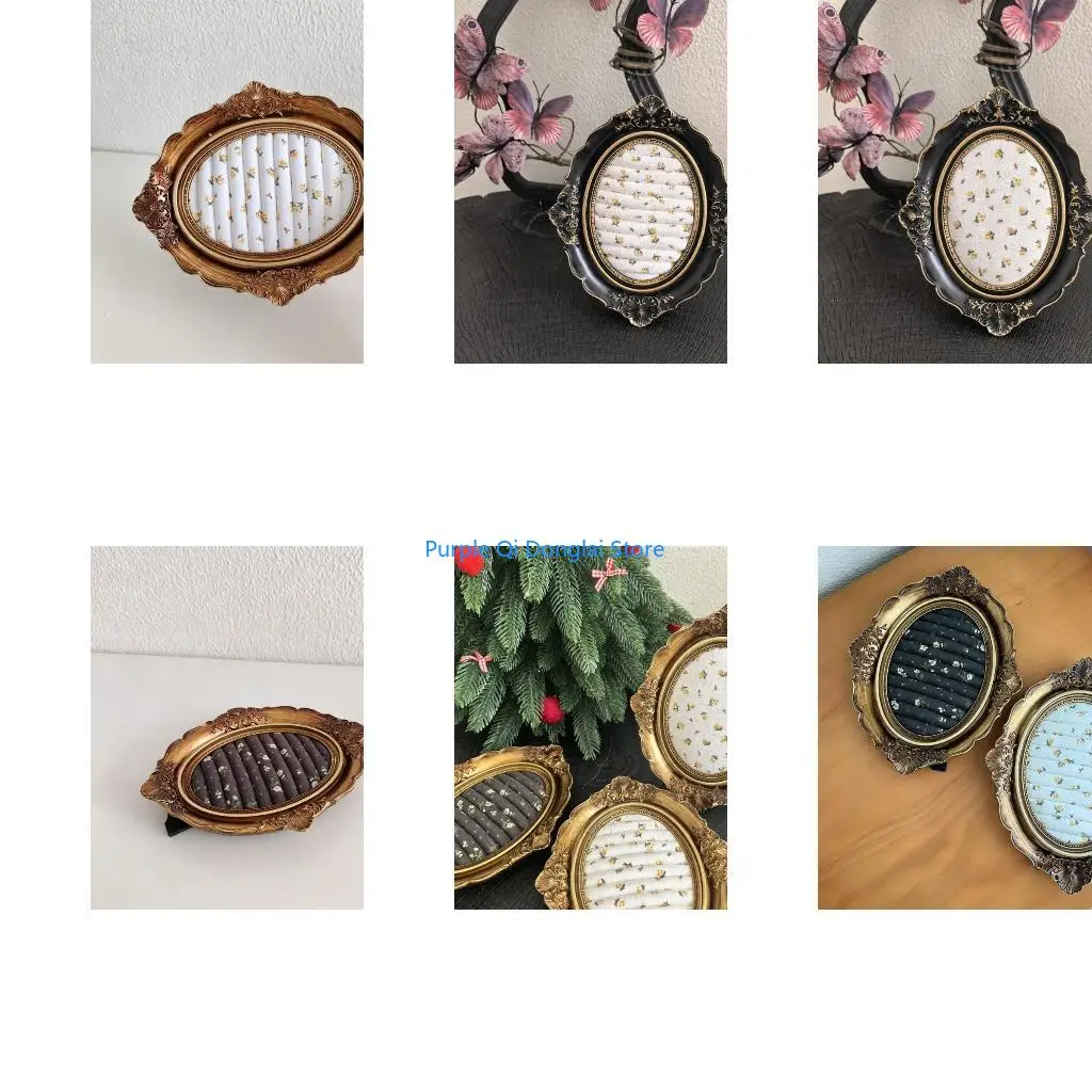 L21E Vintage Oval Jewelry Display Tray with Soft-Lined Center Ornate Relief Frame for Vanity Tabletop Storage and Counter