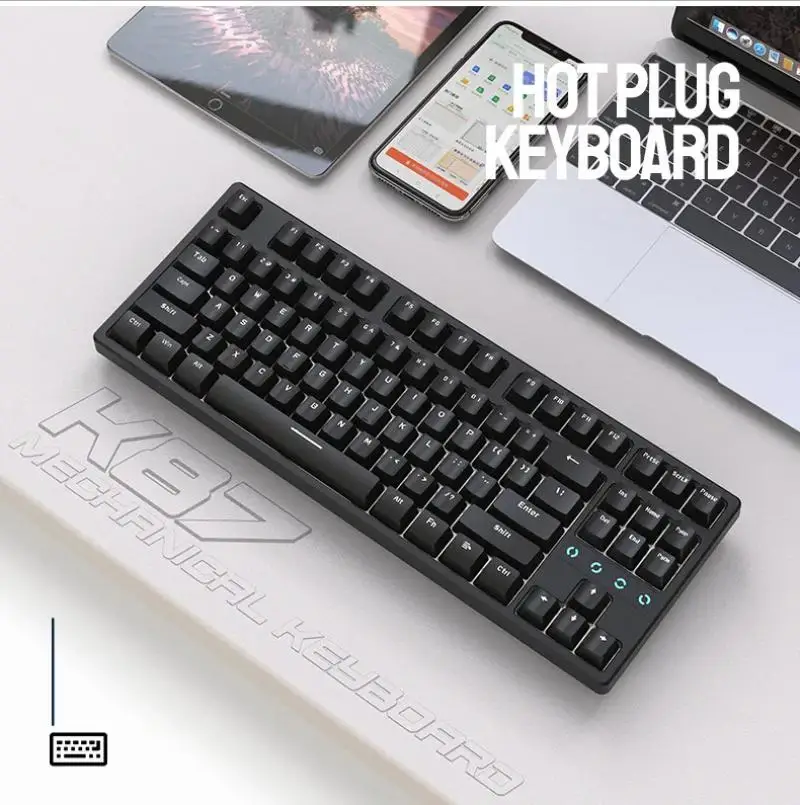 Imagem -04 - Ziyoulang-tipo-c com Fio Gaming Teclado Mecânico 87 Teclas Branco Gelo Azul Backlighting Teclados Personalizados Hot-swap