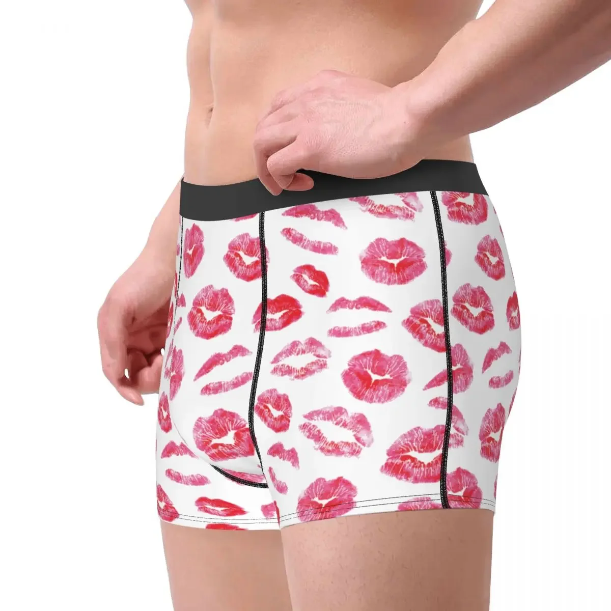 Fashion Boxer Shorts Panties Men Red Lips Kisses Prints Rock Underwear Breathable Underpants for Male Plus Size