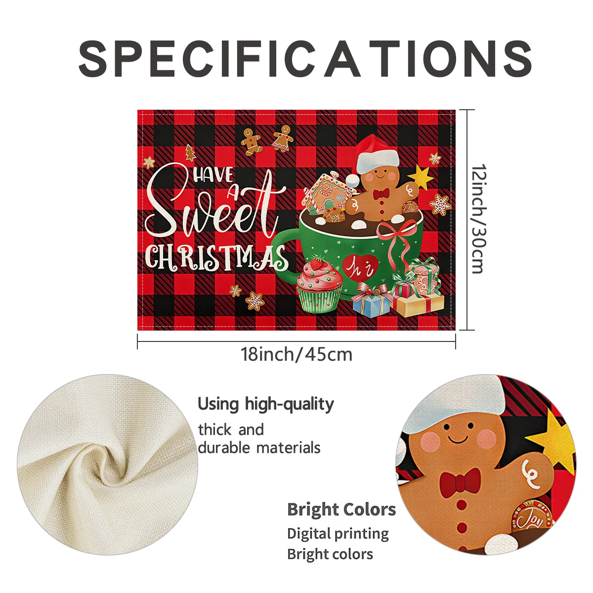 1/4/6pcs Christmas meal mat, buffalo grid Christmas decoration dining table anti slip insulation mat, Christmas party decoration