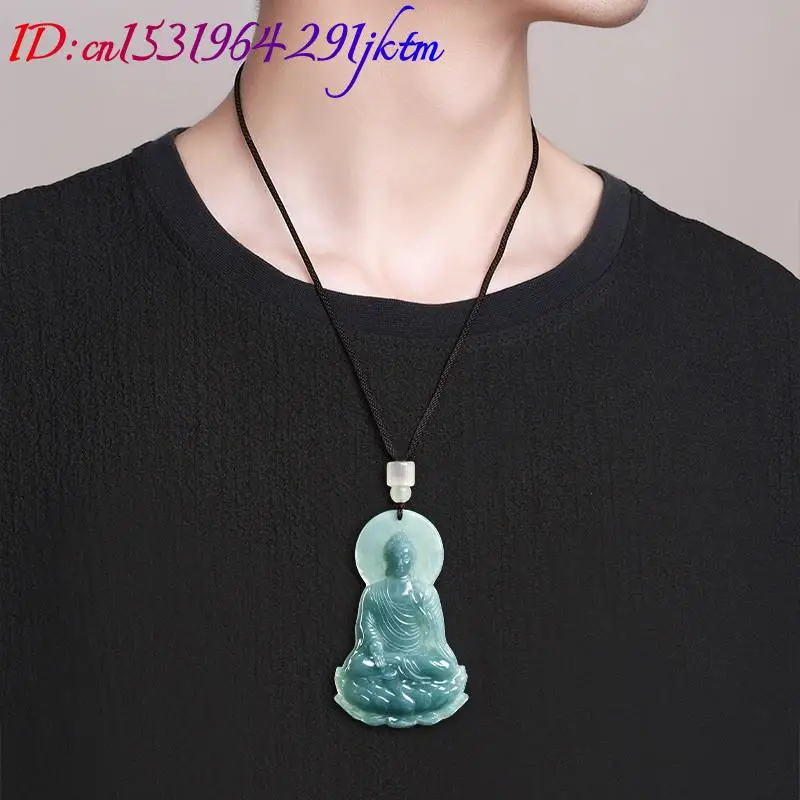 Natural Burmese Jadeite Buddha Pendant Necklace Fashion Real Jade Gemstone Jewelry Luxury Talismans Accessories Gifts for Women - view 5