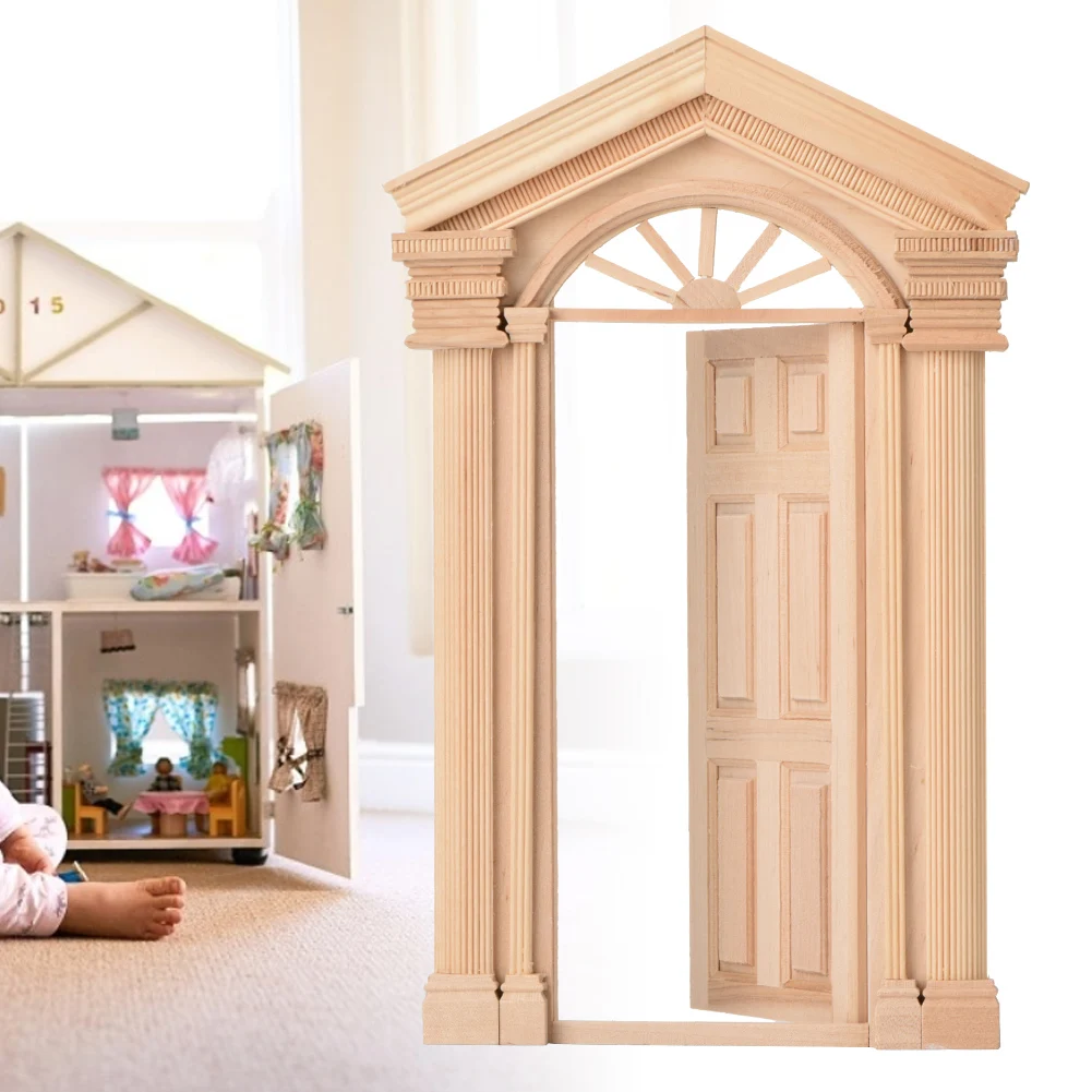 ZK30 1:12 Doll House Mini Wooden Steepletop Door for Dolls DIY Dollhouse Furniture Accessories