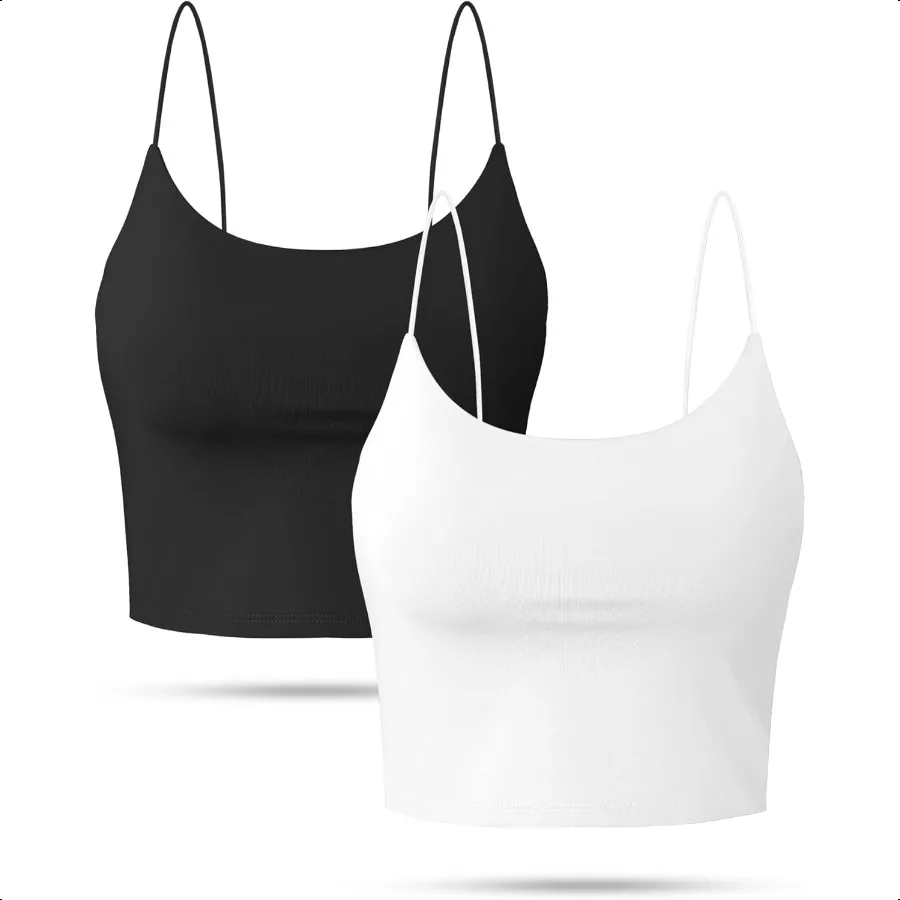 

Buauty 2 4 Packs Crop Tank Top for Women Basic Solid Cropped Double Layer Spaghetti Strap Short Sleevel Camisole