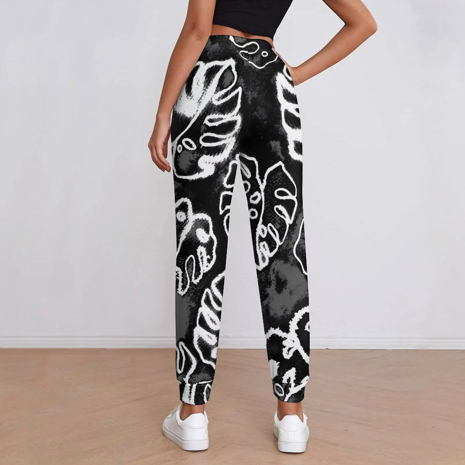 White And Black Tie Dye Pants Autumn Palm Leaf Print Vintage Sweatpants Womens Harajuku Graphic Trousers Big Size